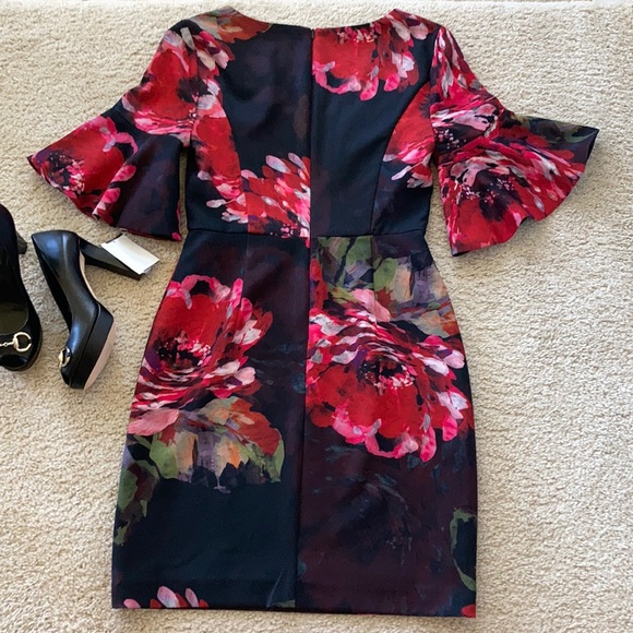 Trina Turk Float V Neck Ruffle Sleeve Dress - Picture 6 of 9